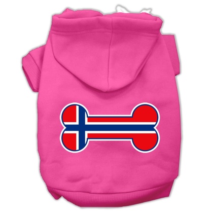 Bone Shaped Norway Flag Screen Print Pet Hoodies Bright Pink Size L