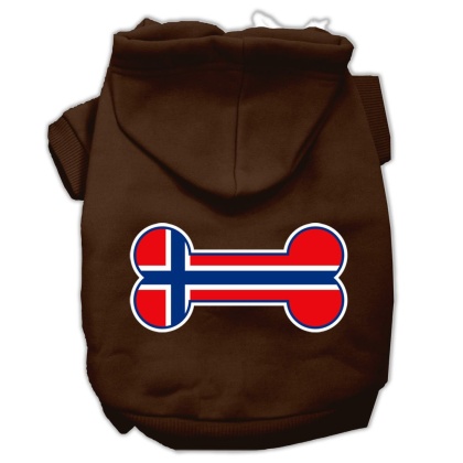 Bone Shaped Norway Flag Screen Print Pet Hoodies Brown L