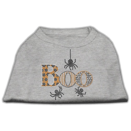 Boo Rhinestone Dog Shirt Grey Lg