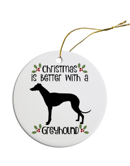 Breed Specific Round Christmas Ornament Greyhound