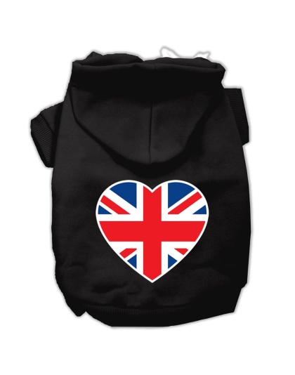 British Flag Heart Screen Print Pet Hoodies Black Size Med