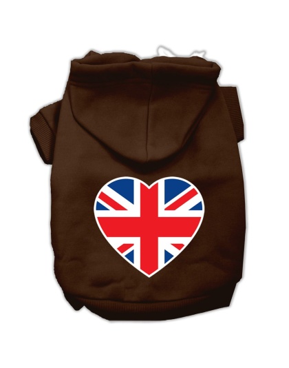 British Flag Heart Screen Print Pet Hoodies Brown Size Lg