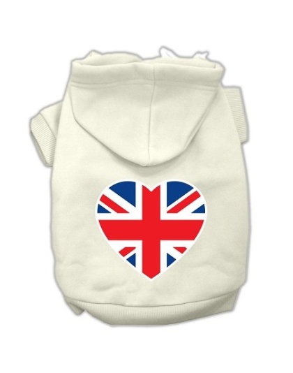 British Flag Heart Screen Print Pet Hoodies Cream Size Med