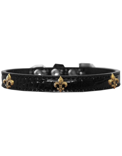 Bronze Fleur De Lis Widget Croc Dog Collar Black Size 10