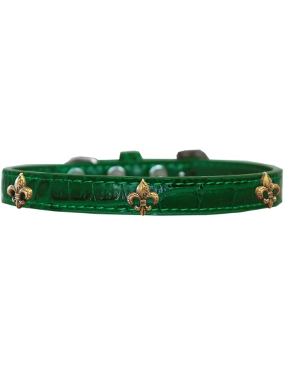 Bronze Fleur De Lis Widget Croc Dog Collar Emerald Green Size 10