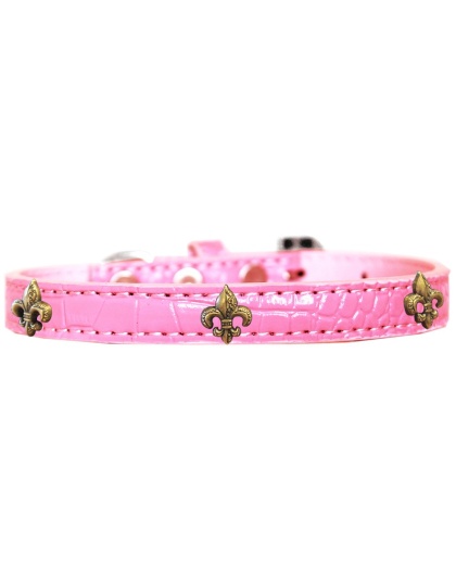 Bronze Fleur De Lis Widget Croc Dog Collar Light Pink Size 10