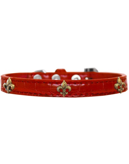 Bronze Fleur De Lis Widget Croc Dog Collar Red Size 10