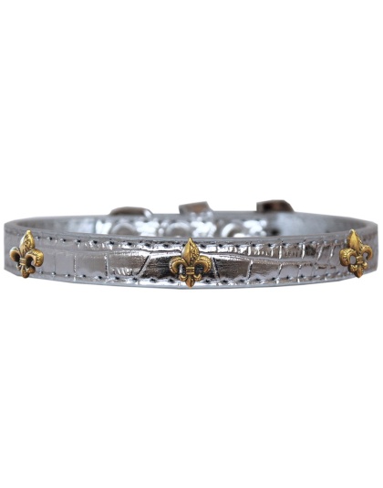 Bronze Fleur De Lis Widget Croc Dog Collar Silver Size 10