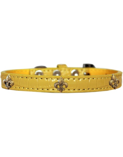 Bronze Fleur De Lis Widget Croc Dog Collar Yellow Size 10