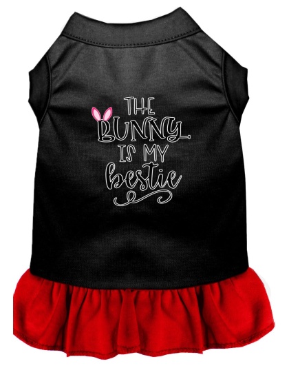 Bunny is my Bestie Screen Print Dog Dress Black with Red Lg