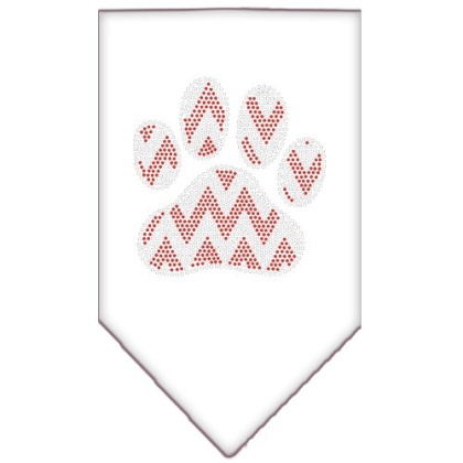 Candy Cane Chevron Paw Rhinestone Bandana White Large