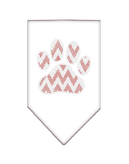 Candy Cane Chevron Paw Rhinestone Bandana White Large