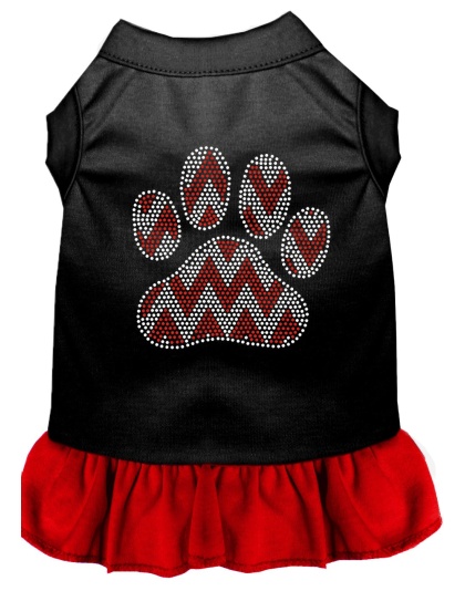 Candy Cane Chevron Paw Rhinestone Dog Dress Black with Red Lg