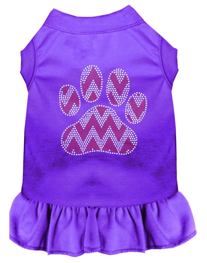 Candy Cane Chevron Paw Rhinestone Dog Dress Purple 4X