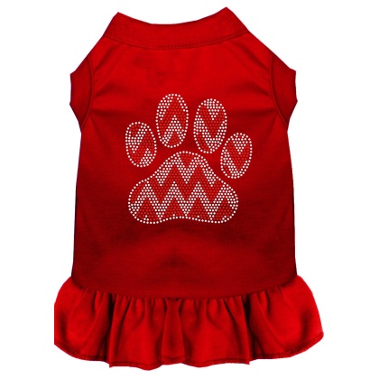 Candy Cane Chevron Paw Rhinestone Dog Dress Red 4X