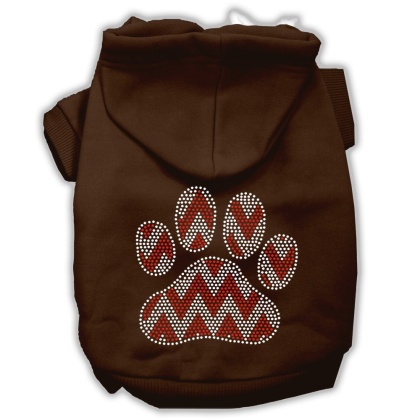 Candy Cane Chevron Paw Rhinestone Dog Hoodie Brown L