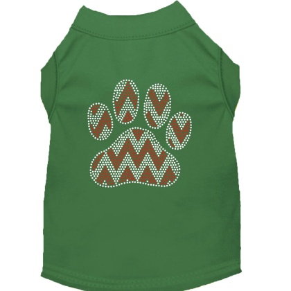 Candy Cane Chevron Paw Rhinestone Dog Shirt Green Lg