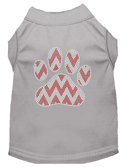 Candy Cane Chevron Paw Rhinestone Dog Shirt Grey Lg