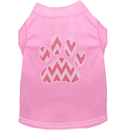 Candy Cane Chevron Paw Rhinestone Dog Shirt Light Pink Lg