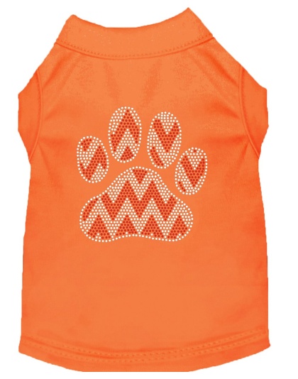 Candy Cane Chevron Paw Rhinestone Dog Shirt Orange Lg