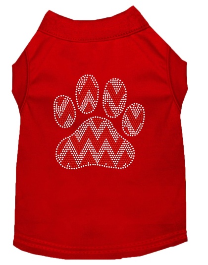 Candy Cane Chevron Paw Rhinestone Dog Shirt Red Lg