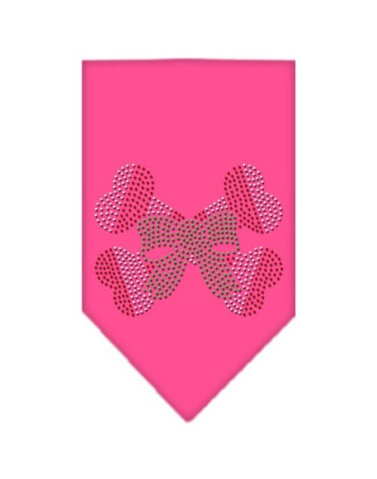 Candy Cane Crossbones Rhinestone Bandana Bright Pink Large