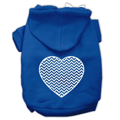 Chevron Heart Screen Print Dog Pet Hoodies Blue Size Lg