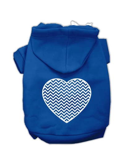 Chevron Heart Screen Print Dog Pet Hoodies Blue Size Lg
