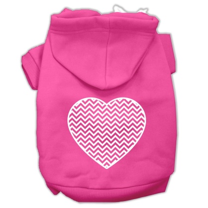 Chevron Heart Screen Print Dog Pet Hoodies Bright Pink Size Lg