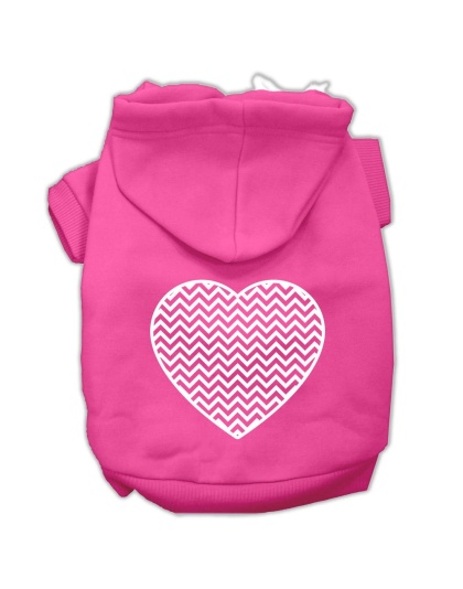 Chevron Heart Screen Print Dog Pet Hoodies Bright Pink Size Lg