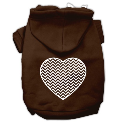 Chevron Heart Screen Print Dog Pet Hoodies Brown Size Lg