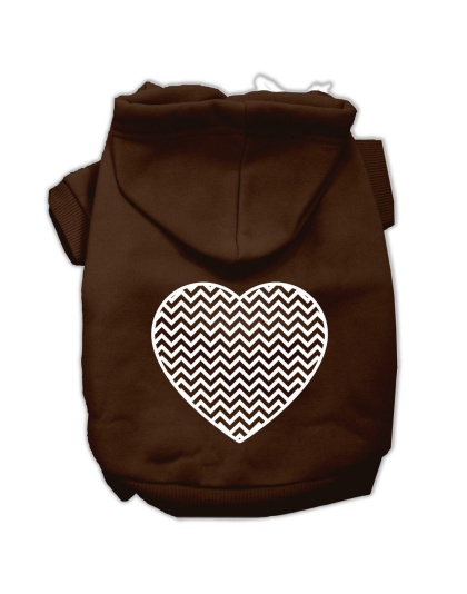 Chevron Heart Screen Print Dog Pet Hoodies Brown Size Lg