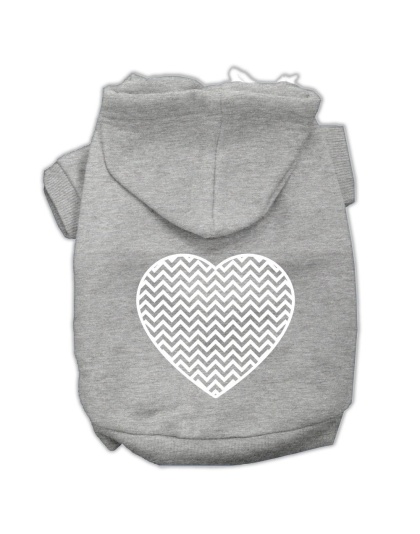Chevron Heart Screen Print Dog Pet Hoodies Grey Size Lg