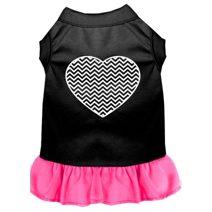 Chevron Heart Screen Print Dress Black with Bright Pink Lg