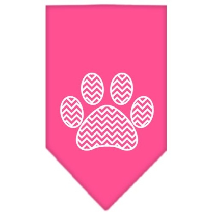 Chevron Paw Screen Print Bandana Bright Pink Large