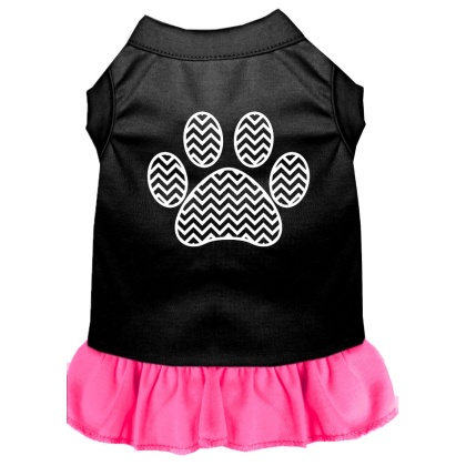 Chevron Paw Screen Print Dress Black with Bright Pink Lg