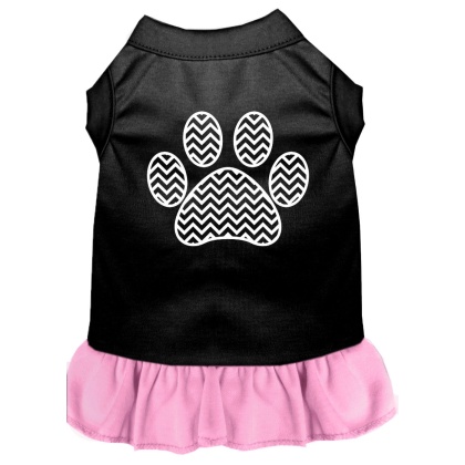 Chevron Paw Screen Print Dress Black with Light Pink Lg