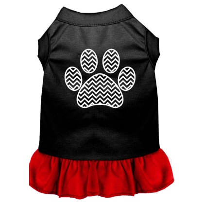 Chevron Paw Screen Print Dress Black with Red Lg