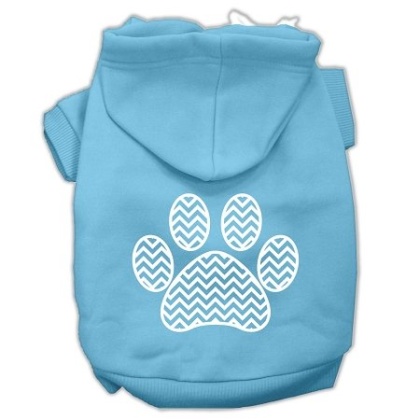 Chevron Paw Screen Print Pet Hoodies Baby Blue Size Lg