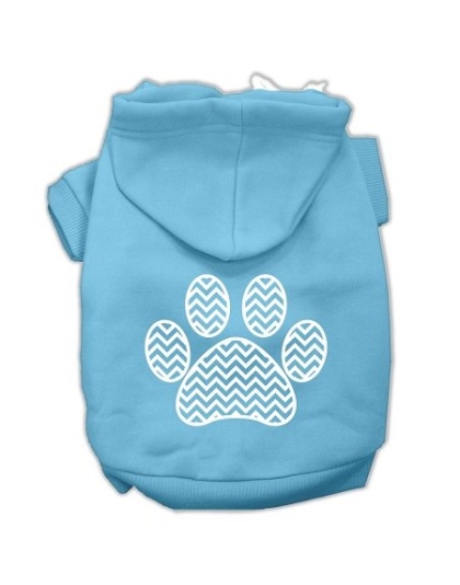 Chevron Paw Screen Print Pet Hoodies Baby Blue Size Lg