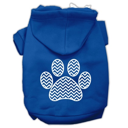 Chevron Paw Screen Print Pet Hoodies Blue Size Lg