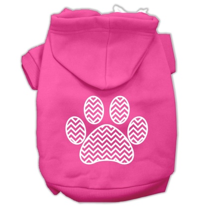 Chevron Paw Screen Print Pet Hoodies Bright Pink Size Lg
