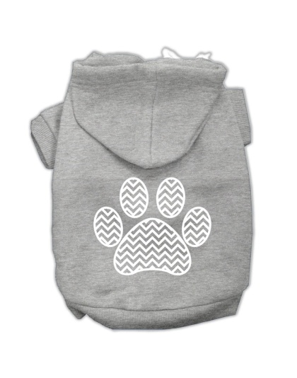 Chevron Paw Screen Print Pet Hoodies Grey Size Lg