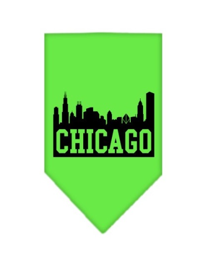 Chicago Skyline Screen Print Bandana Lime Green Large