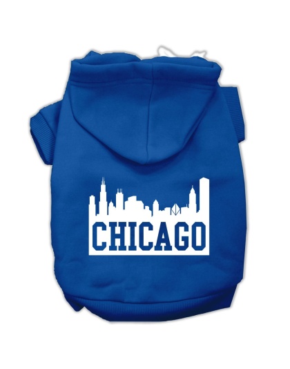 Chicago Skyline Screen Print Pet Hoodies Blue Size Lg