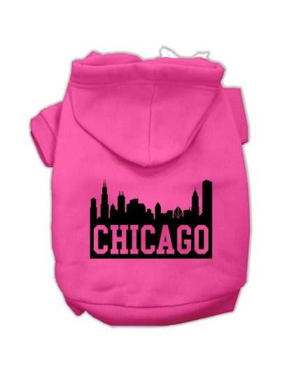 Chicago Skyline Screen Print Pet Hoodies Bright Pink Size Lg