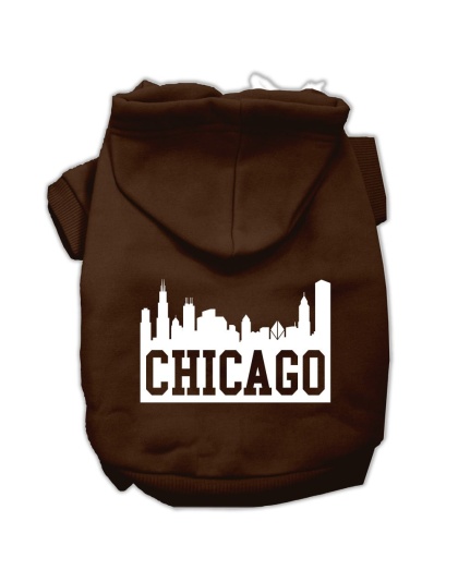 Chicago Skyline Screen Print Pet Hoodies Brown Size Lg