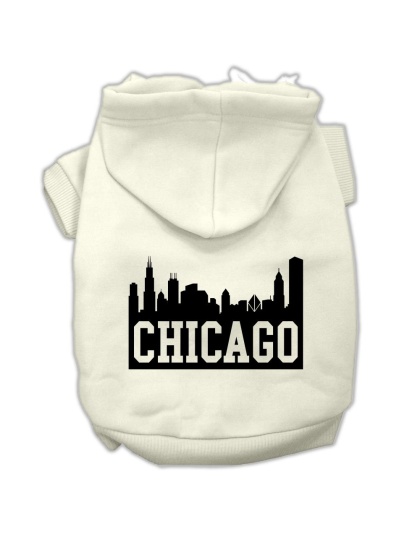 Chicago Skyline Screen Print Pet Hoodies Cream Size Lg