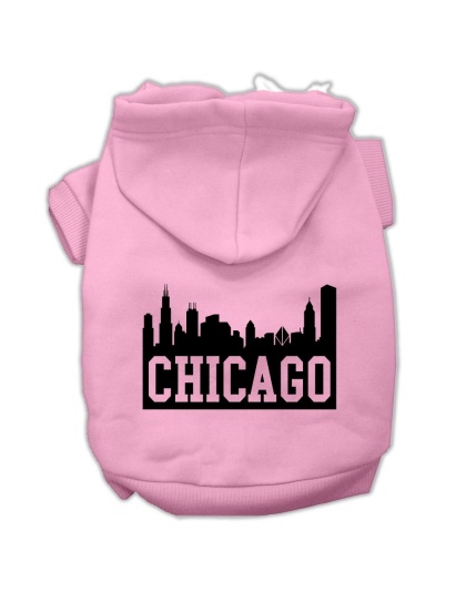 Chicago Skyline Screen Print Pet Hoodies Light Pink Size Lg