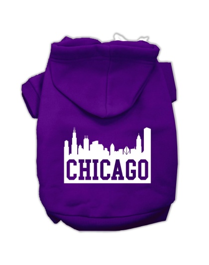 Chicago Skyline Screen Print Pet Hoodies Purple Size Lg